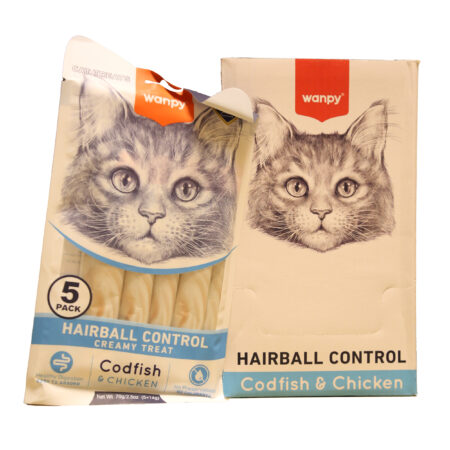بستنی درمانی گربه ونپی ضد گلوله مویی با طعم مرغ و ماهی کاد Wanpy Hairball Control Creamy Treat