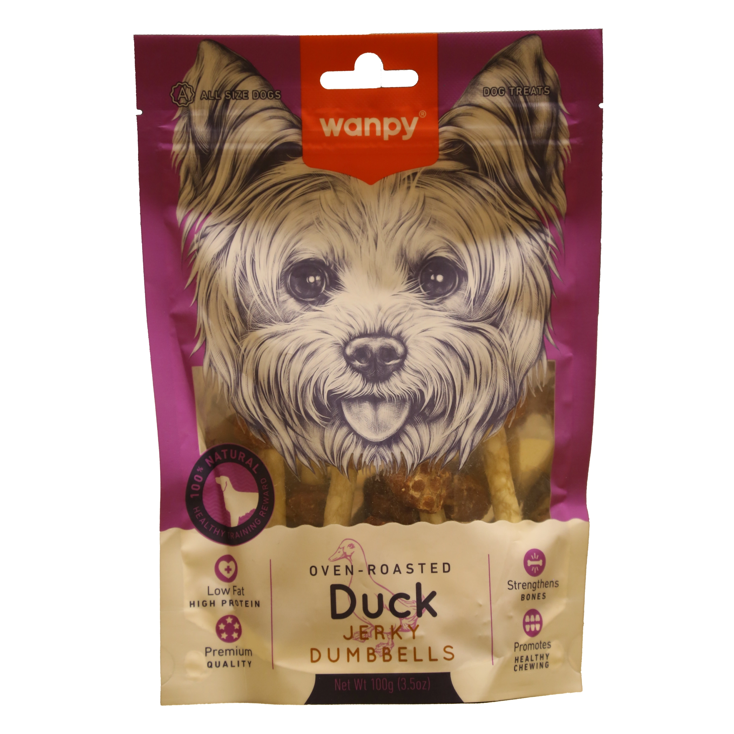 تشویقی دمبلی سگ ونپی با طعم اردک Wanpy Duck Jerky Dumbbells وزن 100 گرم