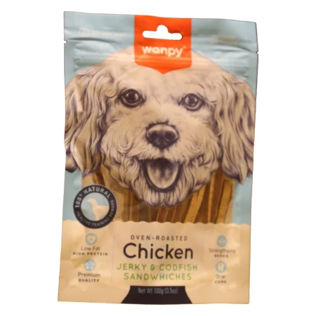 تشویقی سگ ونپی مدل ساندویچی با طعم مرغ و ماهی کاد – ۱۰۰ گرم