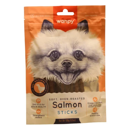تشویقی مدادی سگ ونپی Wanpy با طعم سالمون و پوست ماهی وزن 100 گرم