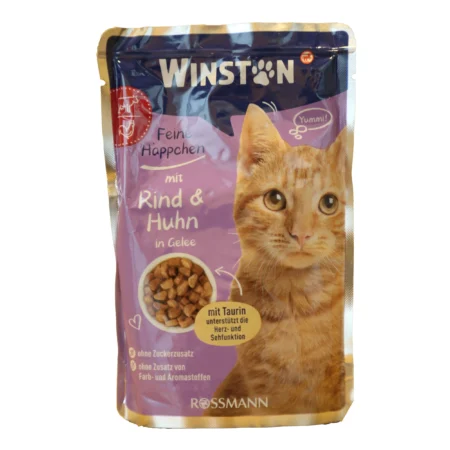 پوچ گربه برند وینستون با طعم گوشت گاو و مرغ در ژله