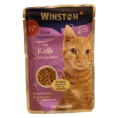 پوچ گربه وینستون با طعم گوشت گوساله در ژله هویج Winston Veal In Carrots Jelly وزن 100 گرم