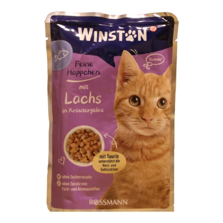 پوچ گربه وینستون طعم ماهی سالمون و قزل آلا وزن ۱۰۰ گرم